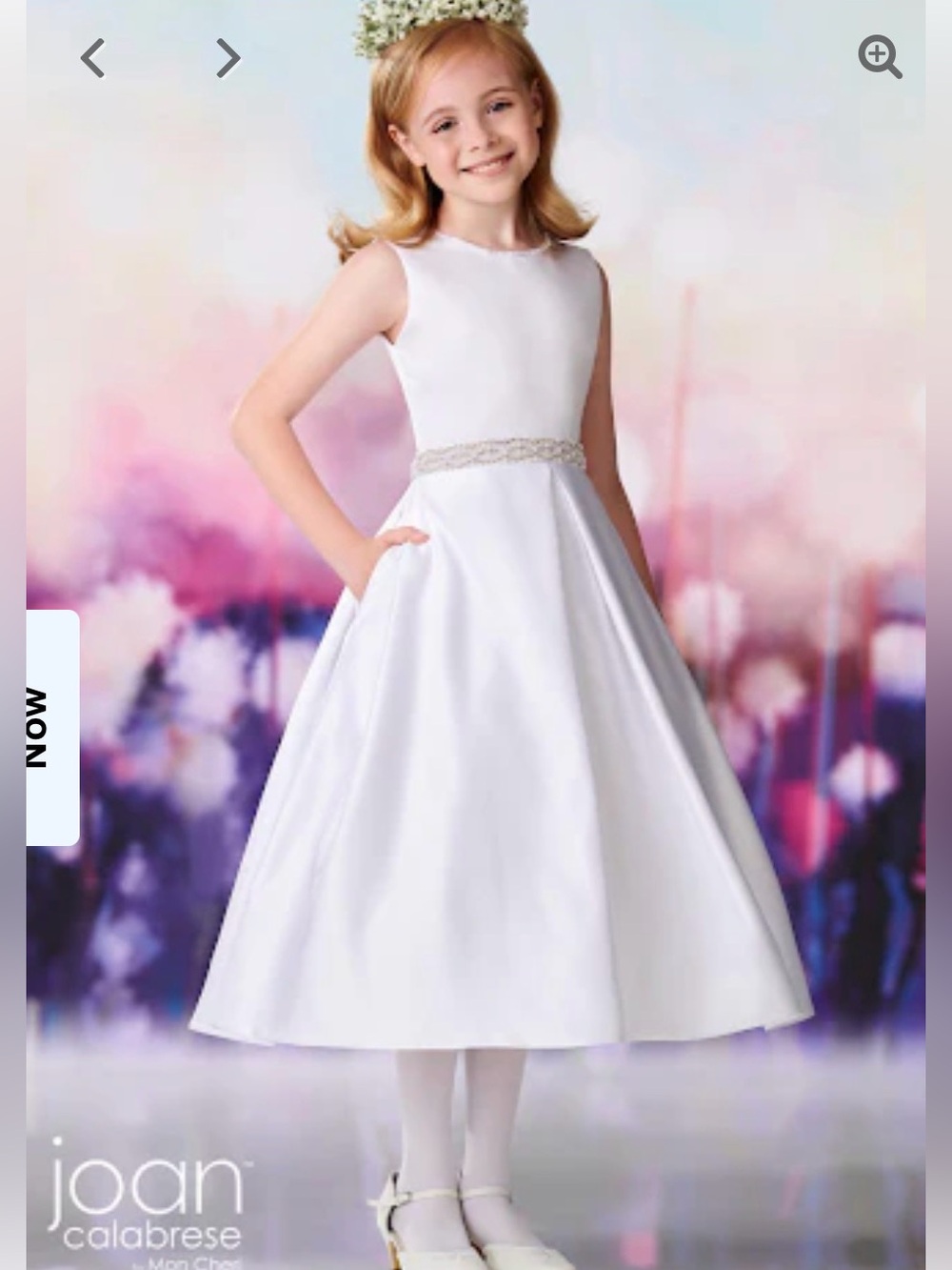 Joan Calabrese Satin Flower Girl or Communion Dress with Beaded Waist & Pockets